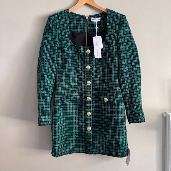 Rebecca Vallance Becca Green Black Check Long Sleeve Mini Dress US 8 UK 12 New - Picture 11 of 11